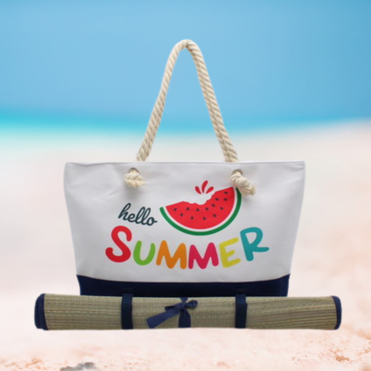 Summer Beach Tote with Mat Holder