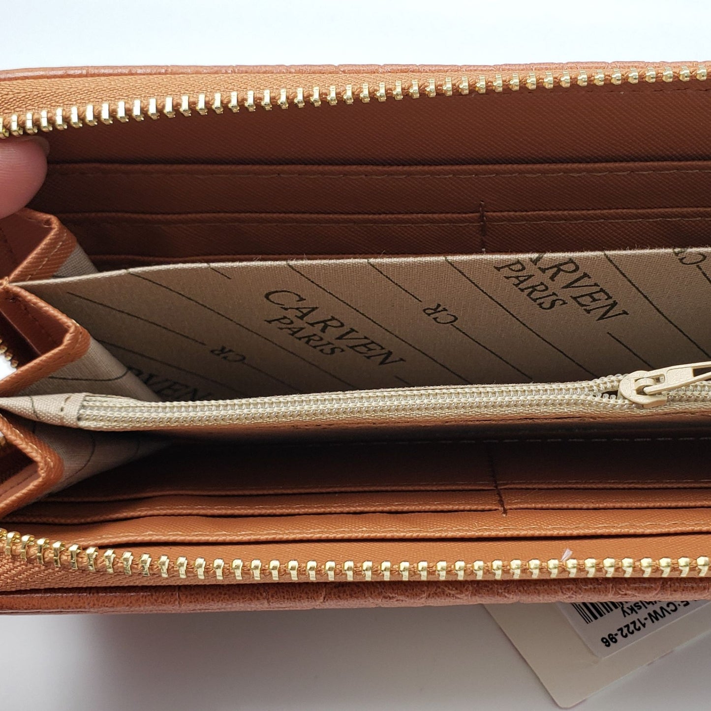 Tan Diamond Embossed Zipper Wallet