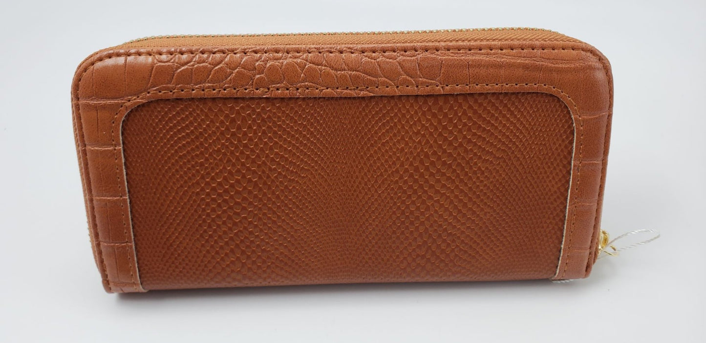 Tan Diamond Embossed Zipper Wallet