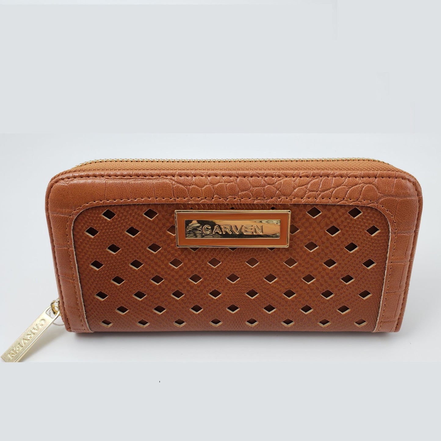 Tan Diamond Embossed Zipper Wallet