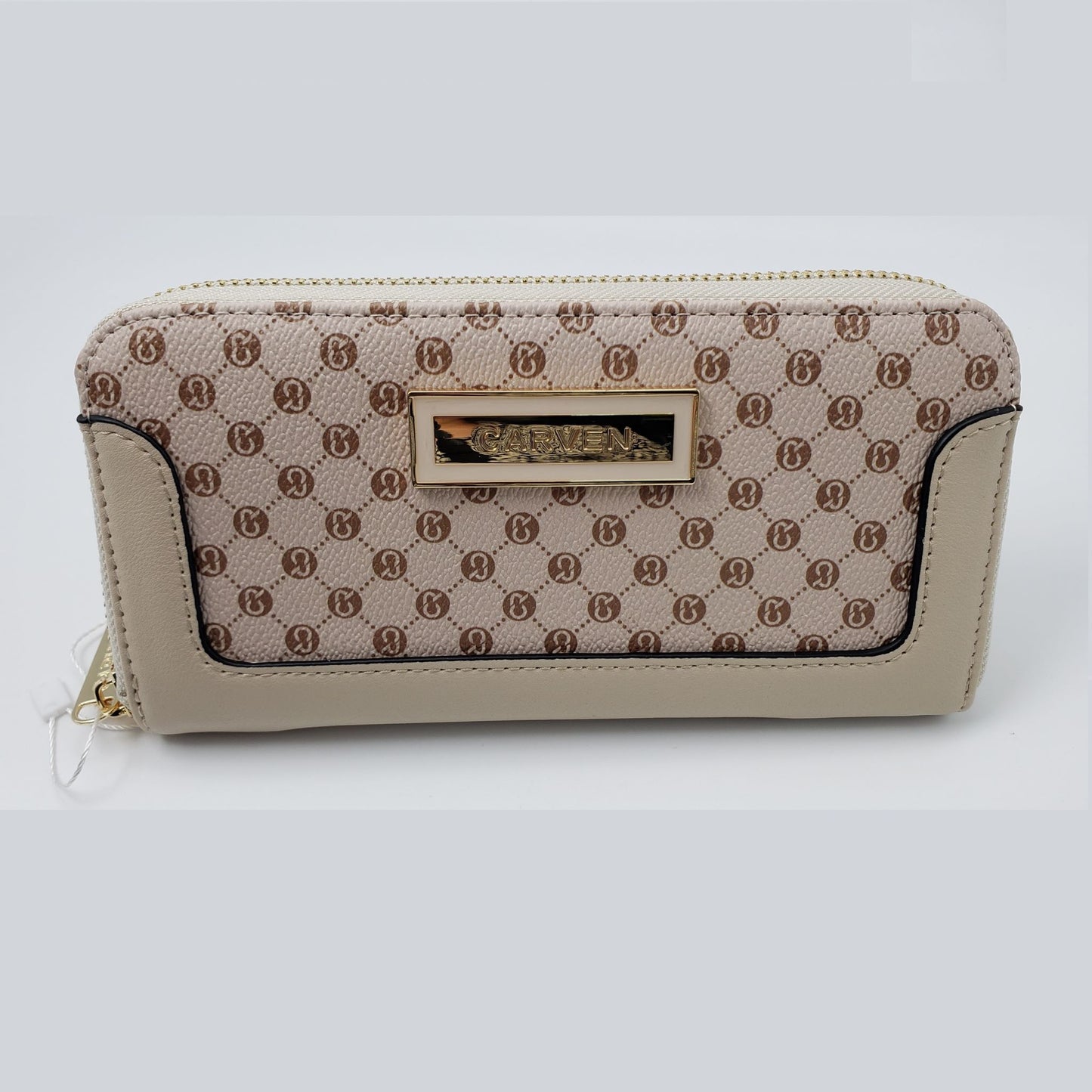 Beige Monogram Printed Zipper Wallet