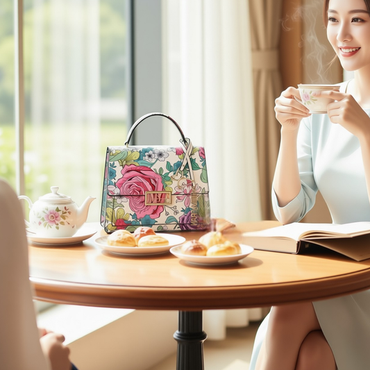 Camille White Floral Top Handle Bag