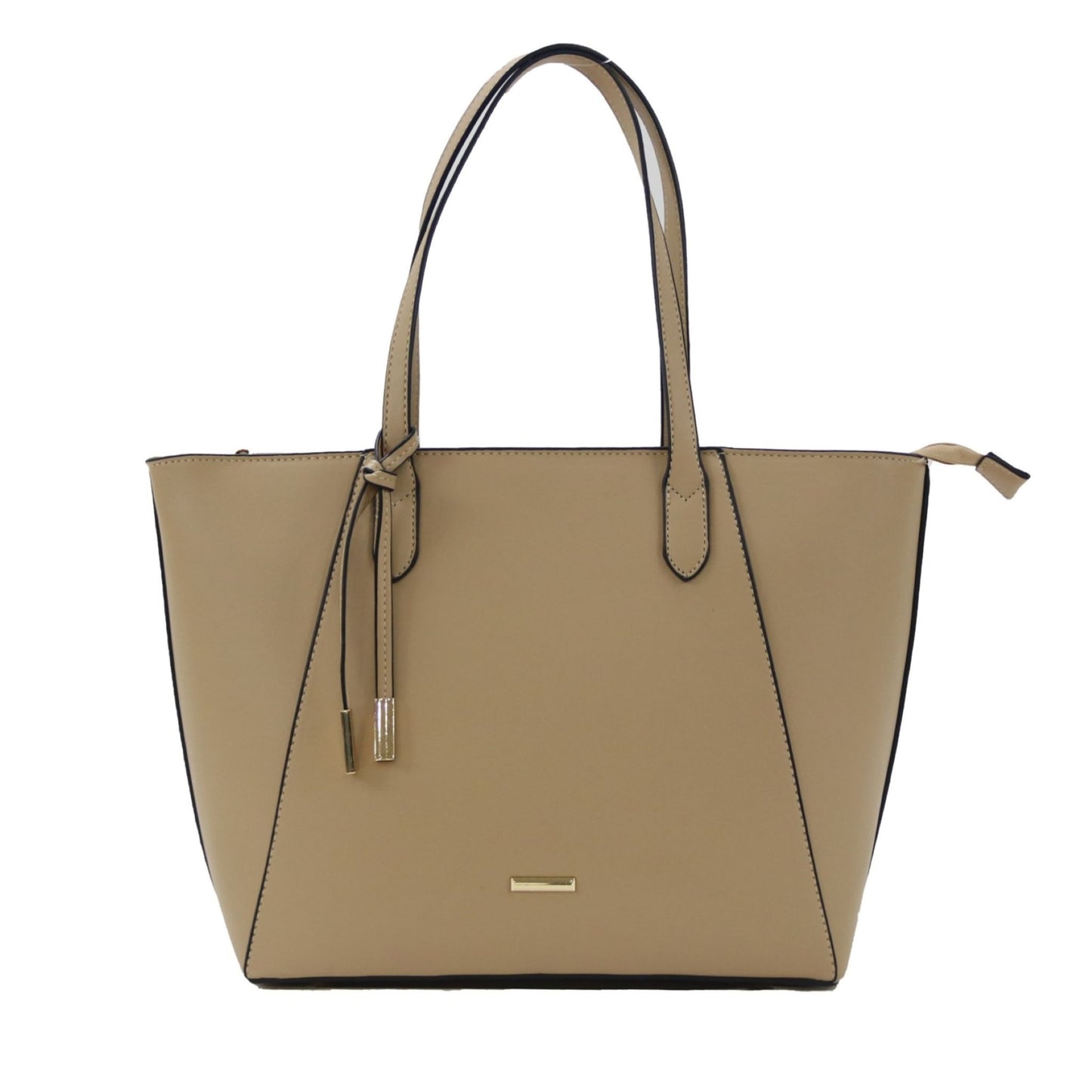 Beige Solid Tote Bag with Double Handles