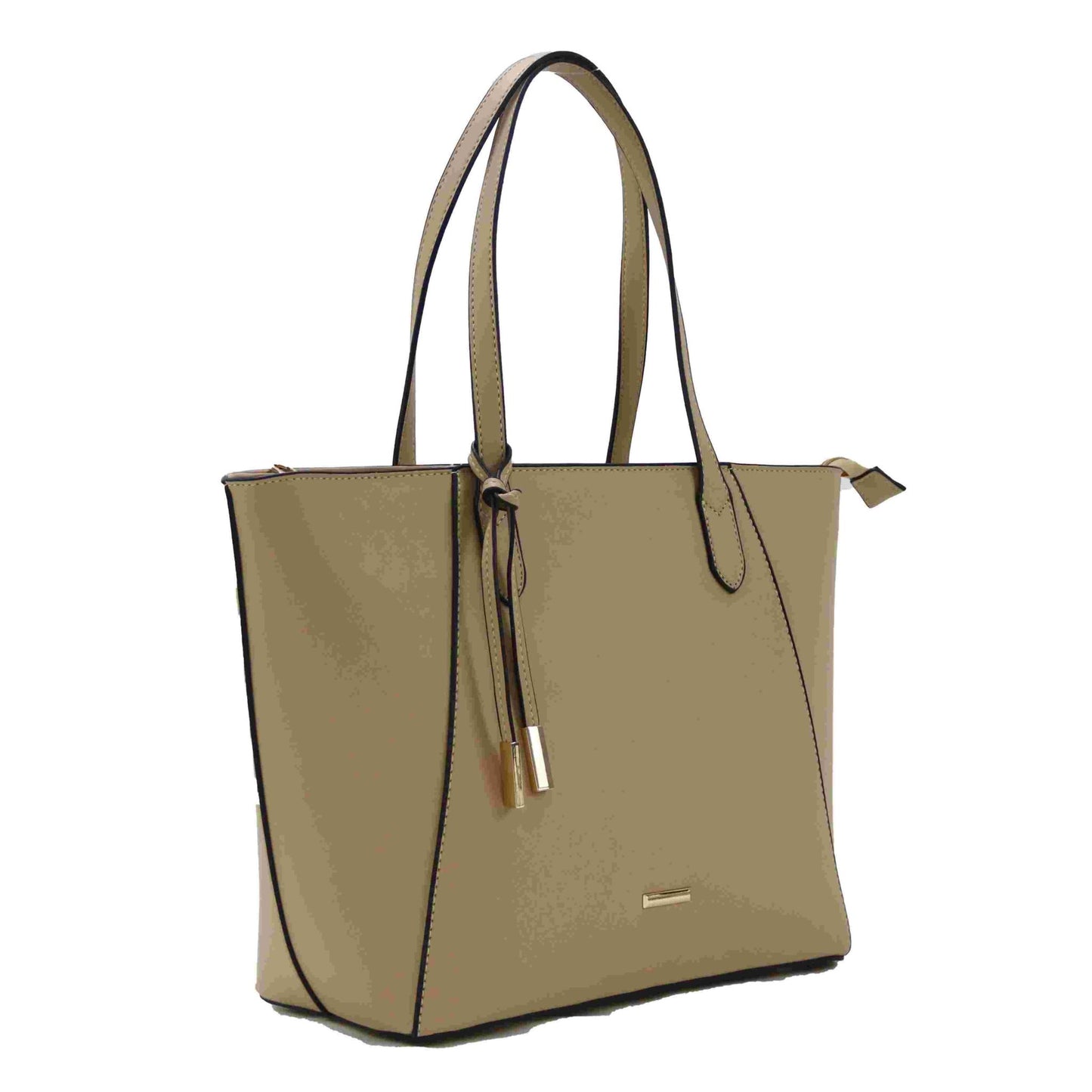 Beige Solid Tote Bag with Double Handles