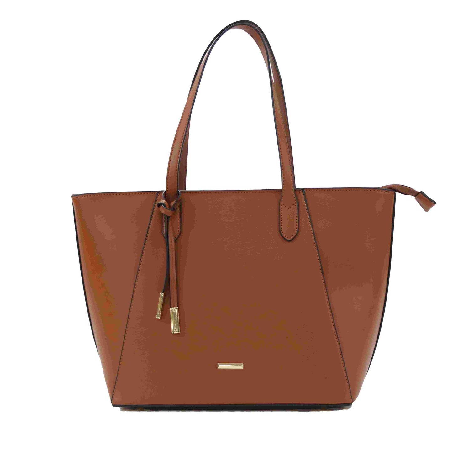 Tan Solid Tote Bag with Double Handles