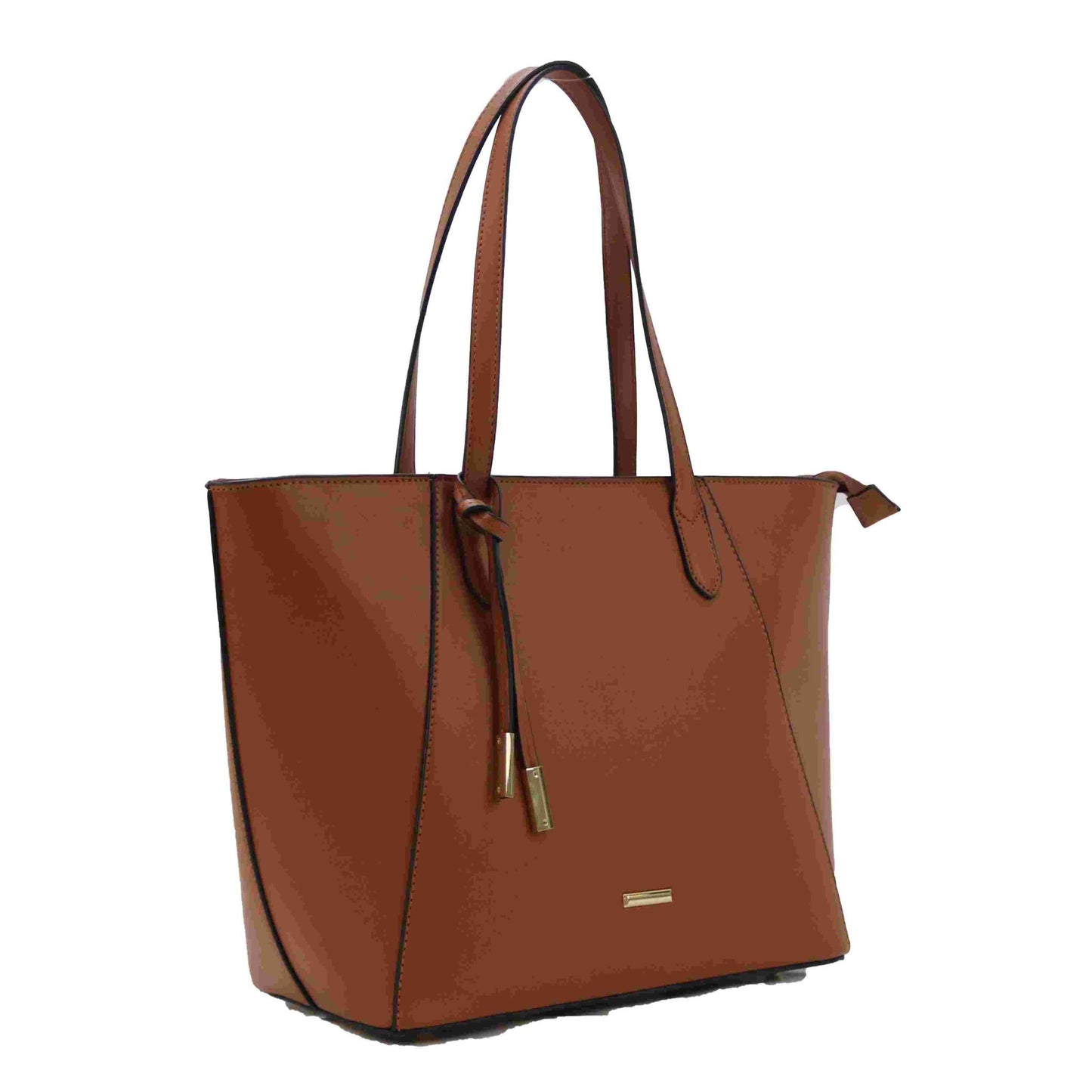 Tan Solid Tote Bag with Double Handles