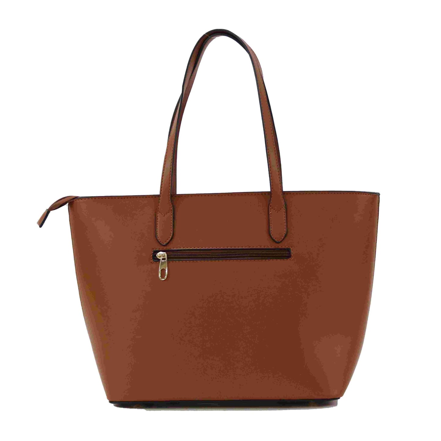 Tan Solid Tote Bag with Double Handles