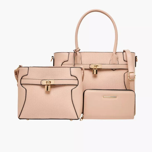 Nude Pink 3 piece Tote Bag Set with Crossbody Bag and Wallet