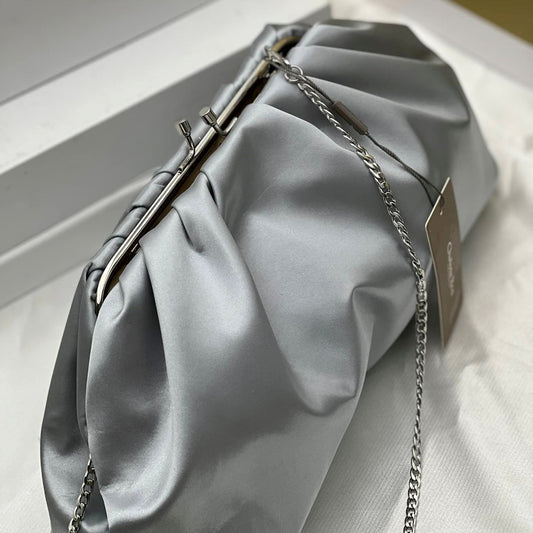 Silver Satin Clutch Bag