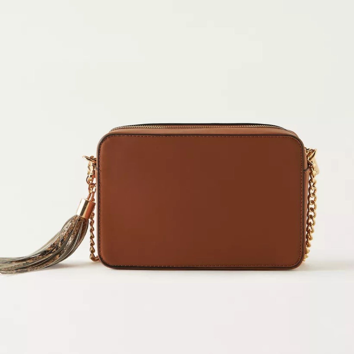 Tan Logo Detail Crossbody Bag with Chain Strap