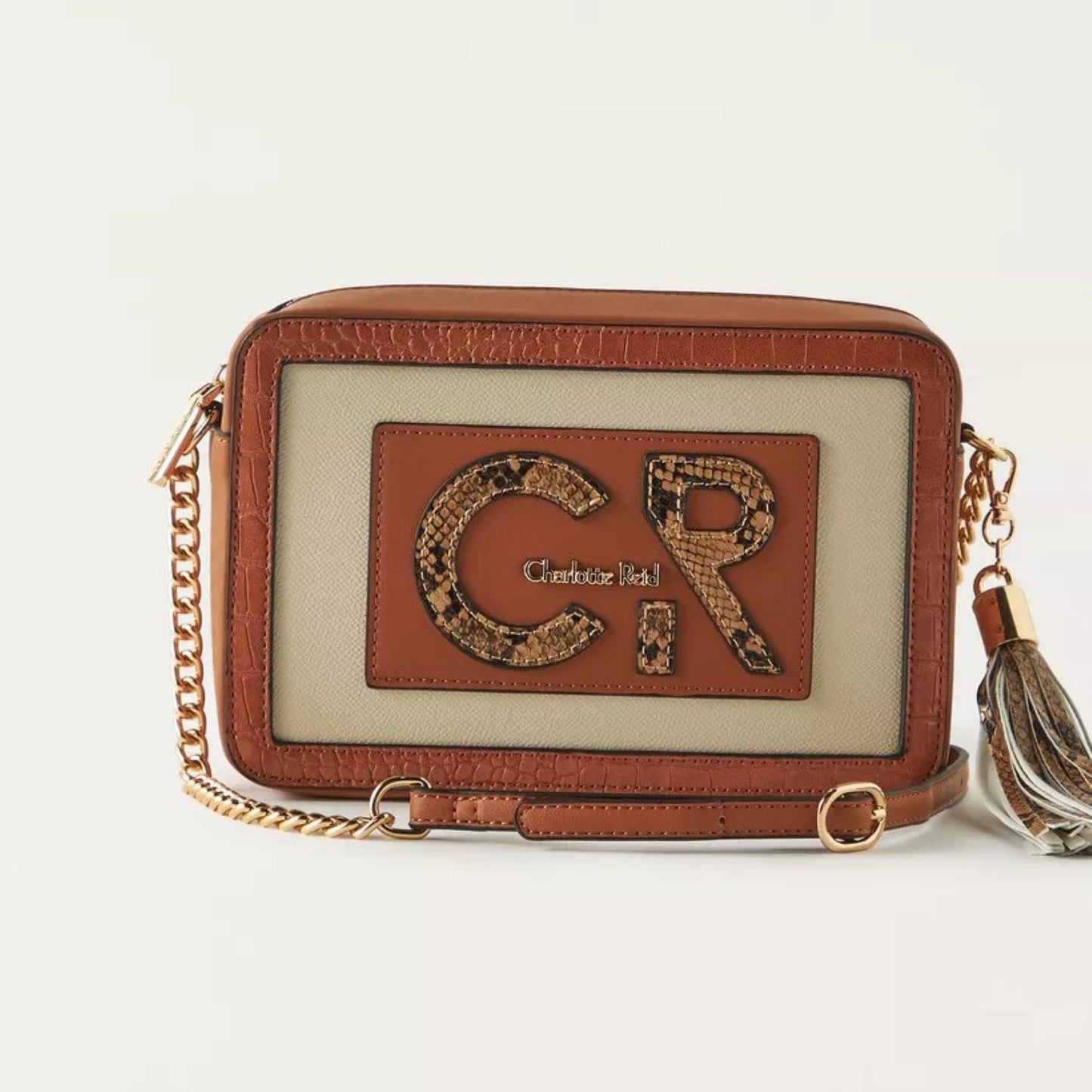 Tan Logo Detail Crossbody Bag with Chain Strap