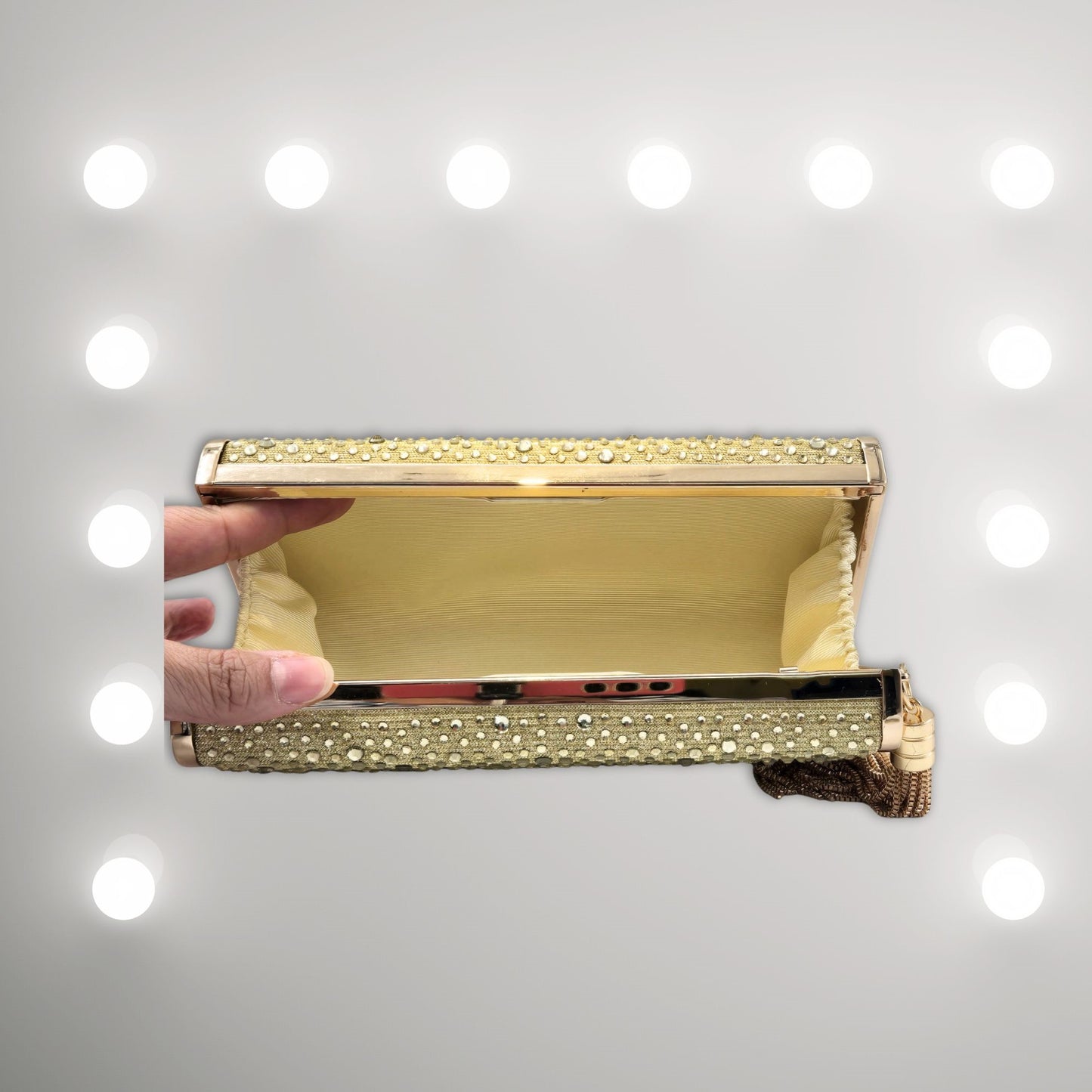 Gold Embellished Clutch with Detachable Chain Strap