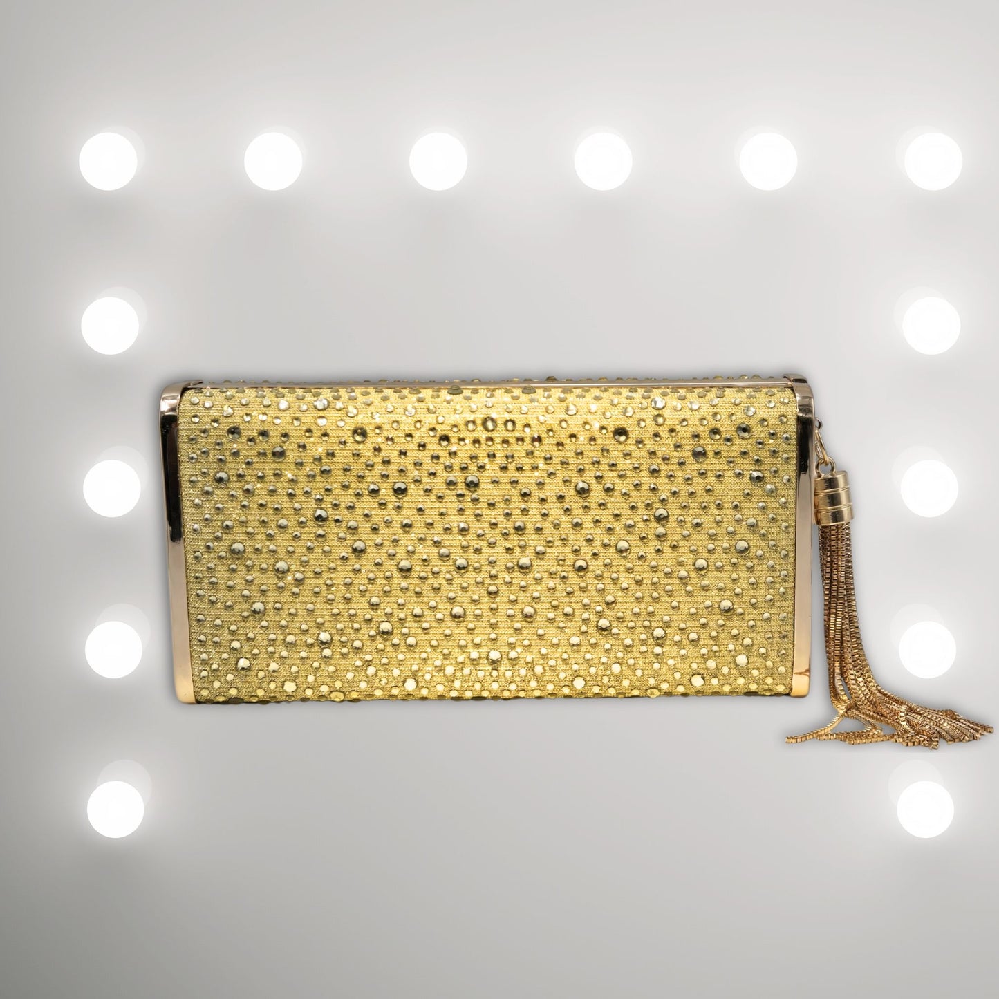 Gold Embellished Clutch with Detachable Chain Strap