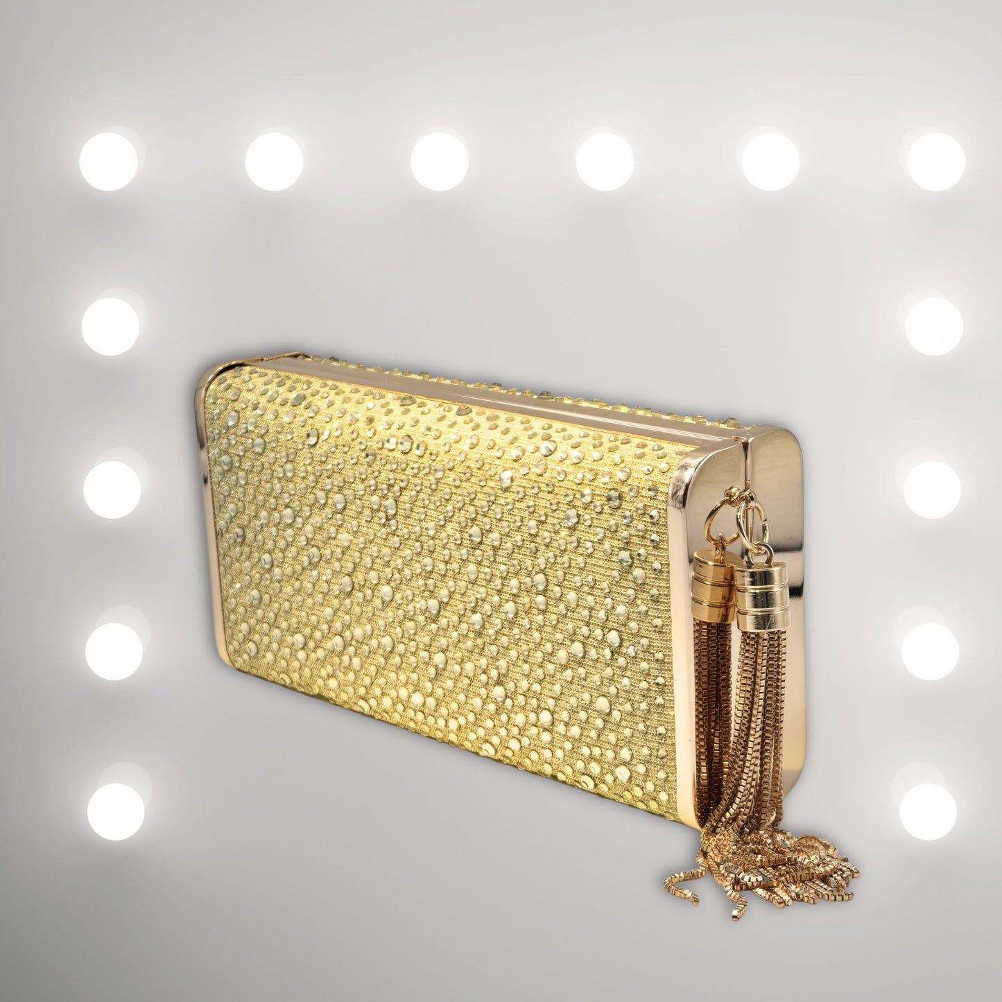 Gold Embellished Clutch with Detachable Chain Strap