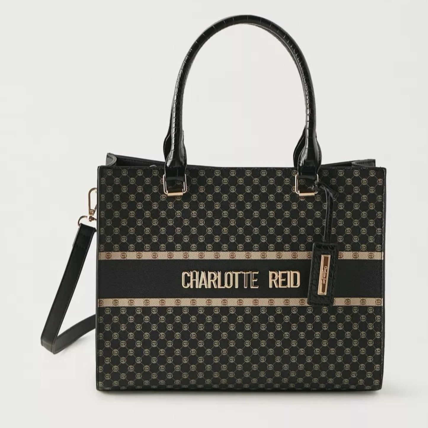 Black Monogram Print Tote Bag