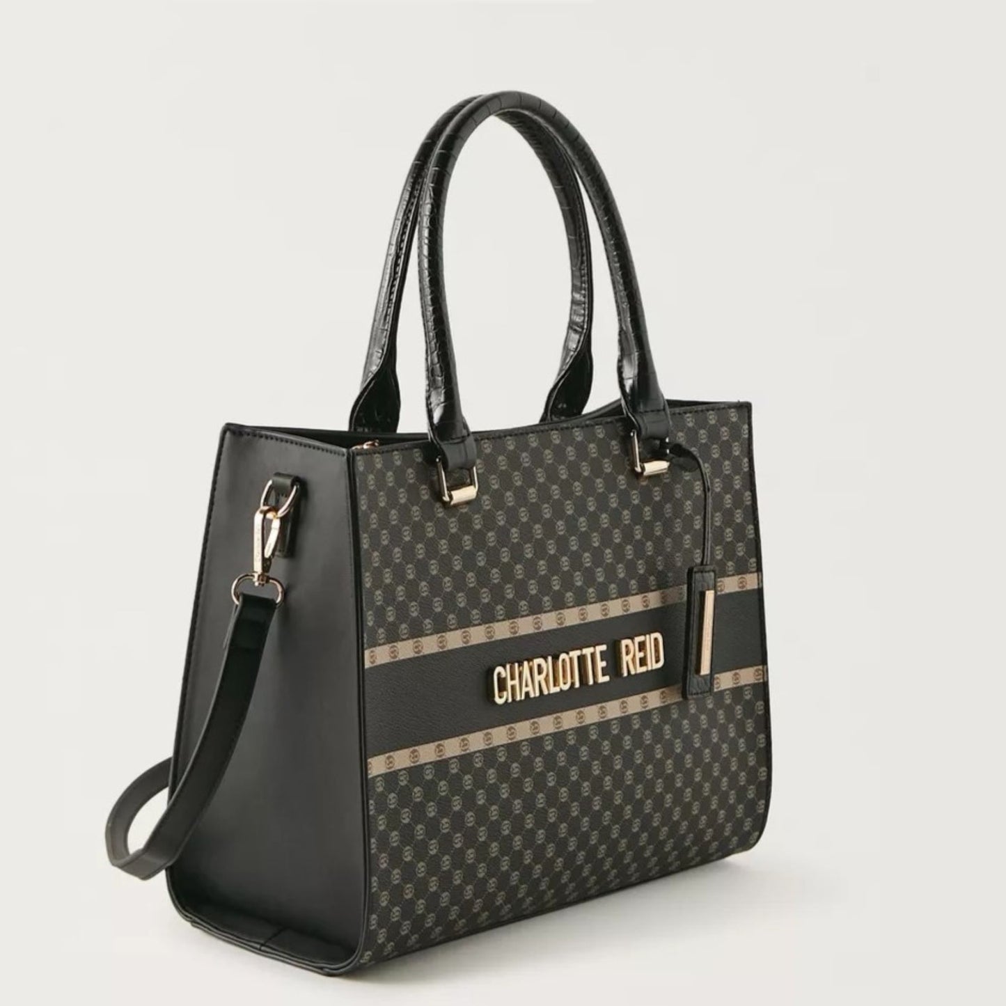 Black Monogram Print Tote Bag