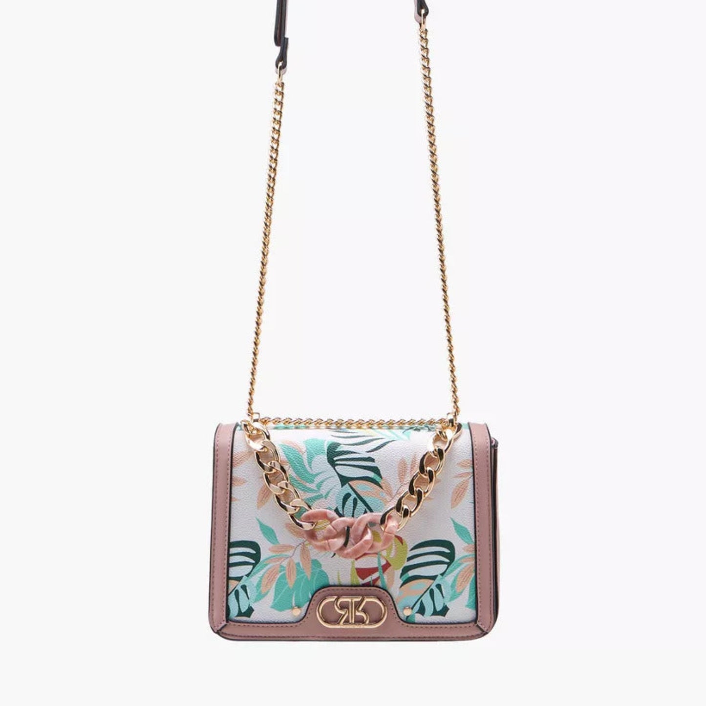 Botanic Print Crossbody Bag with Chain Accent
