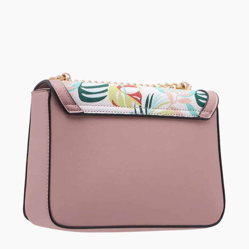 Botanic Print Crossbody Bag with Chain Accent
