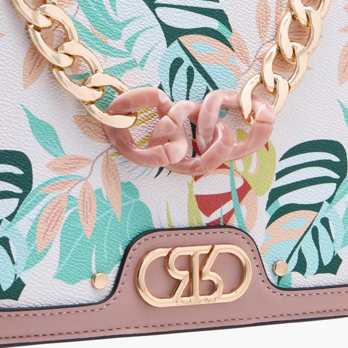 Botanic Print Crossbody Bag with Chain Accent