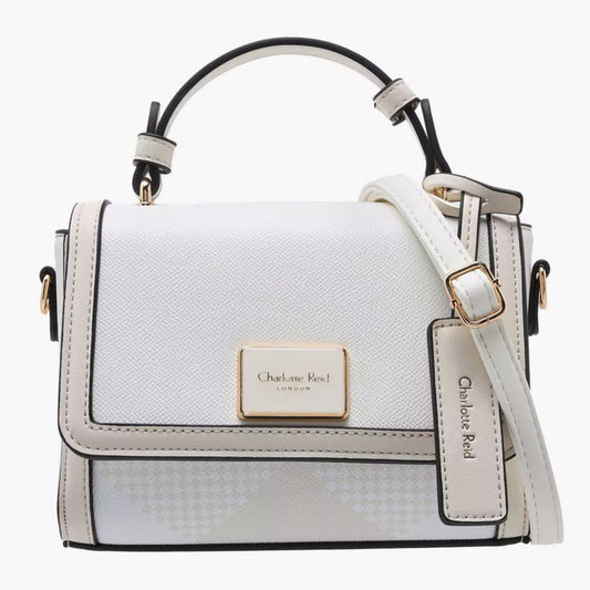 White Printed Satchel Bag with Flap Closure