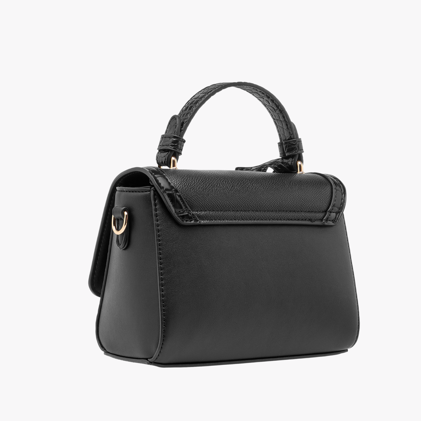 Black Printed Satchel Bag with Flap Closure