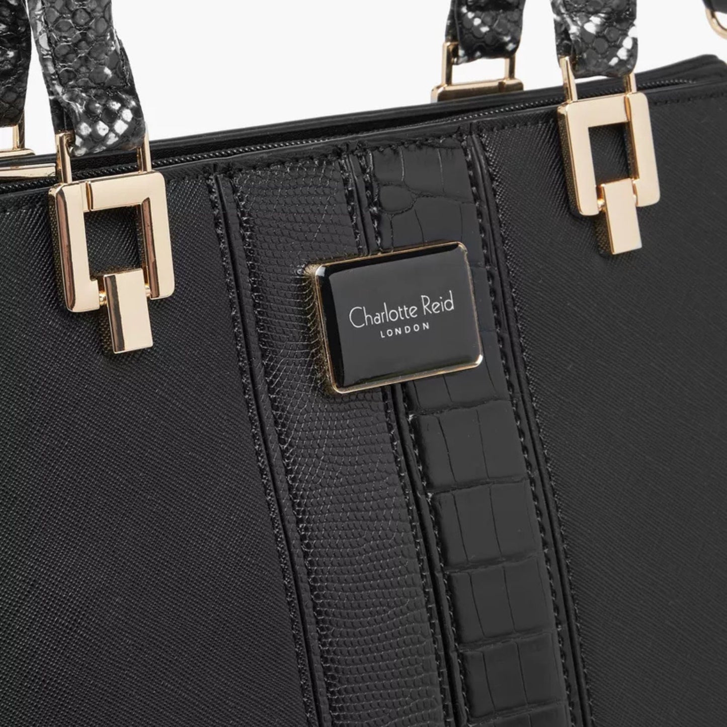 Black Textured City Satchel Tote Bag with Double Handles