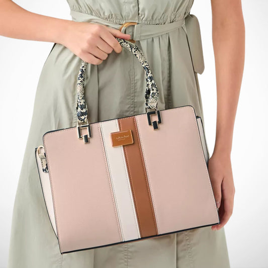 Tan Textured City Satchel Tote Bag with Double Handles