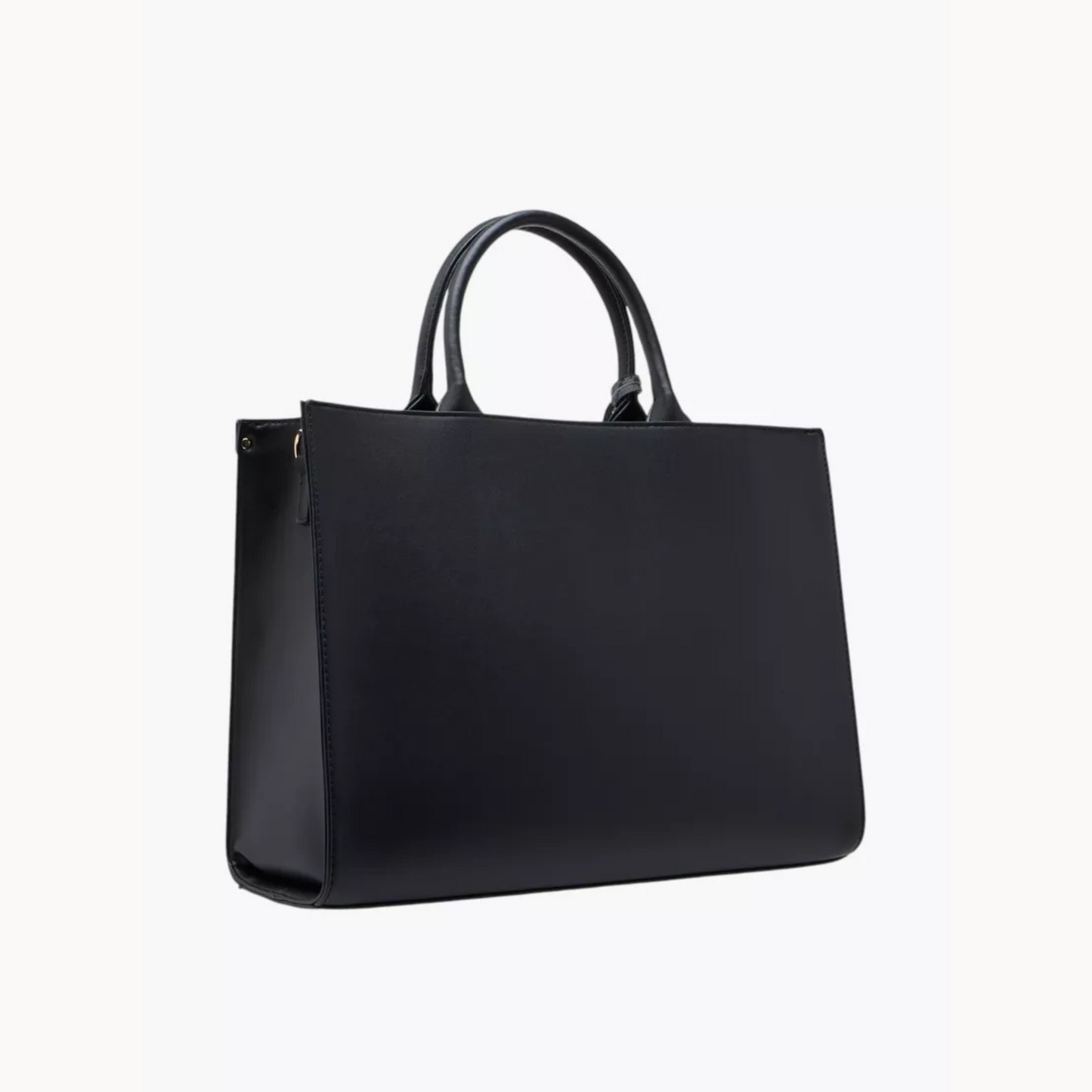 Black Textured Tote Bag with Double Handles and Coin Pouch