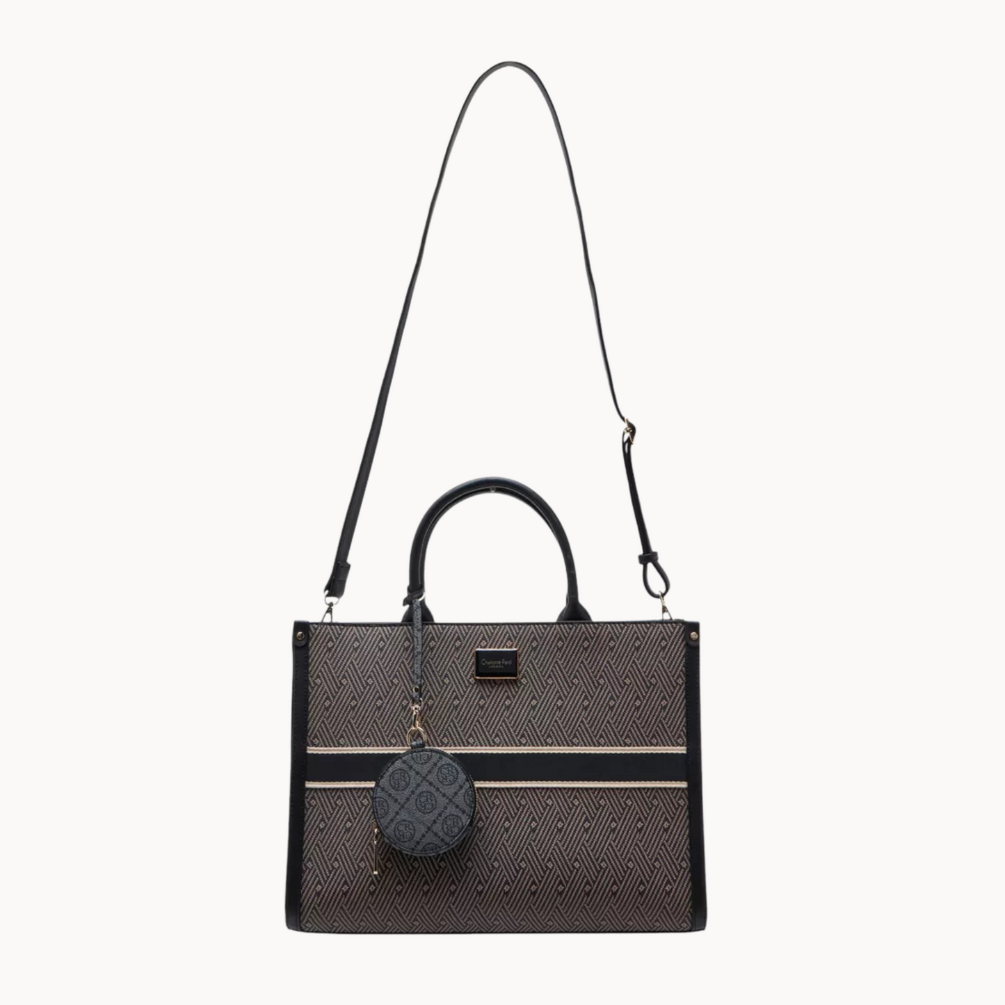 Black Textured Tote Bag with Double Handles and Coin Pouch