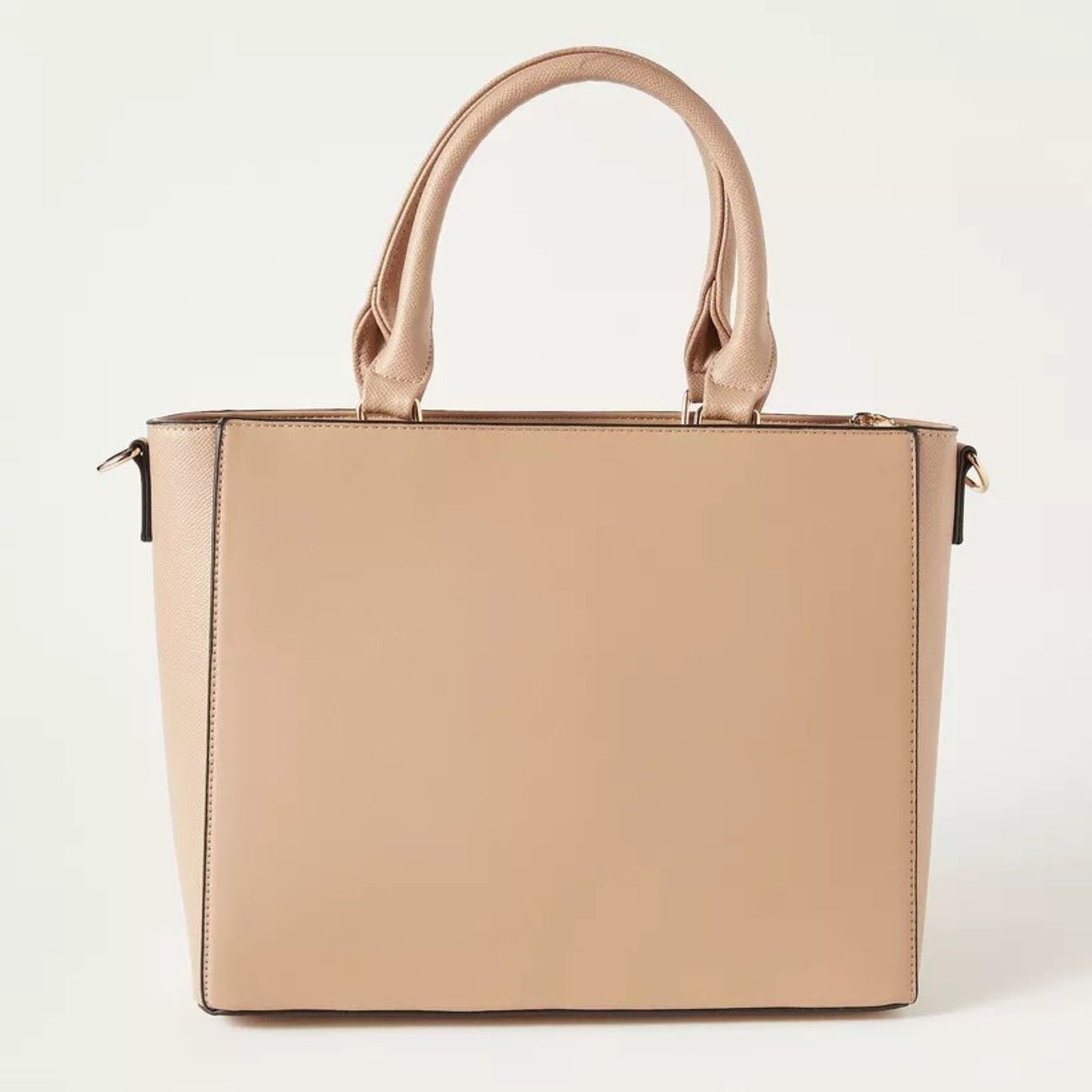 Beige Top Handle Embossed Satchel Tote