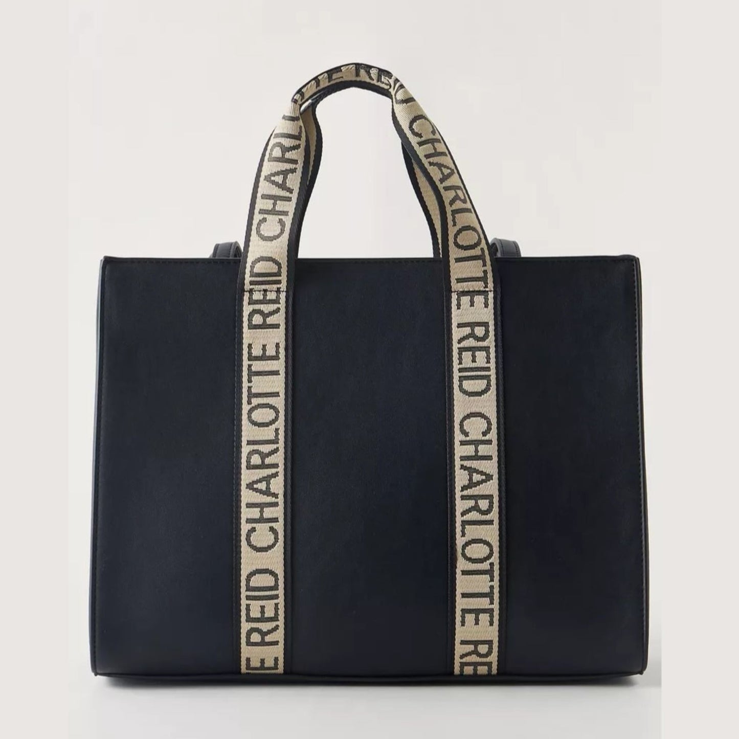 Black Colourblock Tote Bag with Monogram Print Double Handle