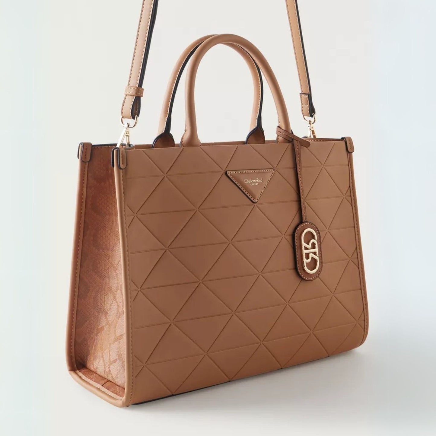 Tan Brown Quilted City Tote Satchel Bag with double top handles perfect for work