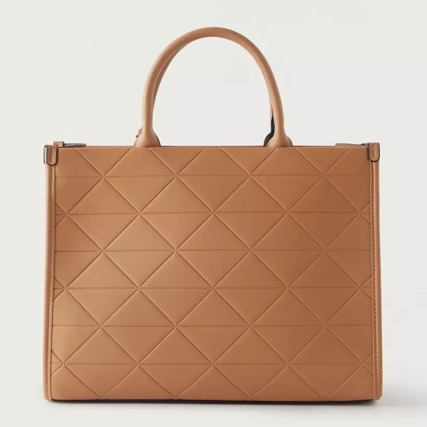 Tan Brown Quilted City Tote Satchel Bag with double top handles perfect for work