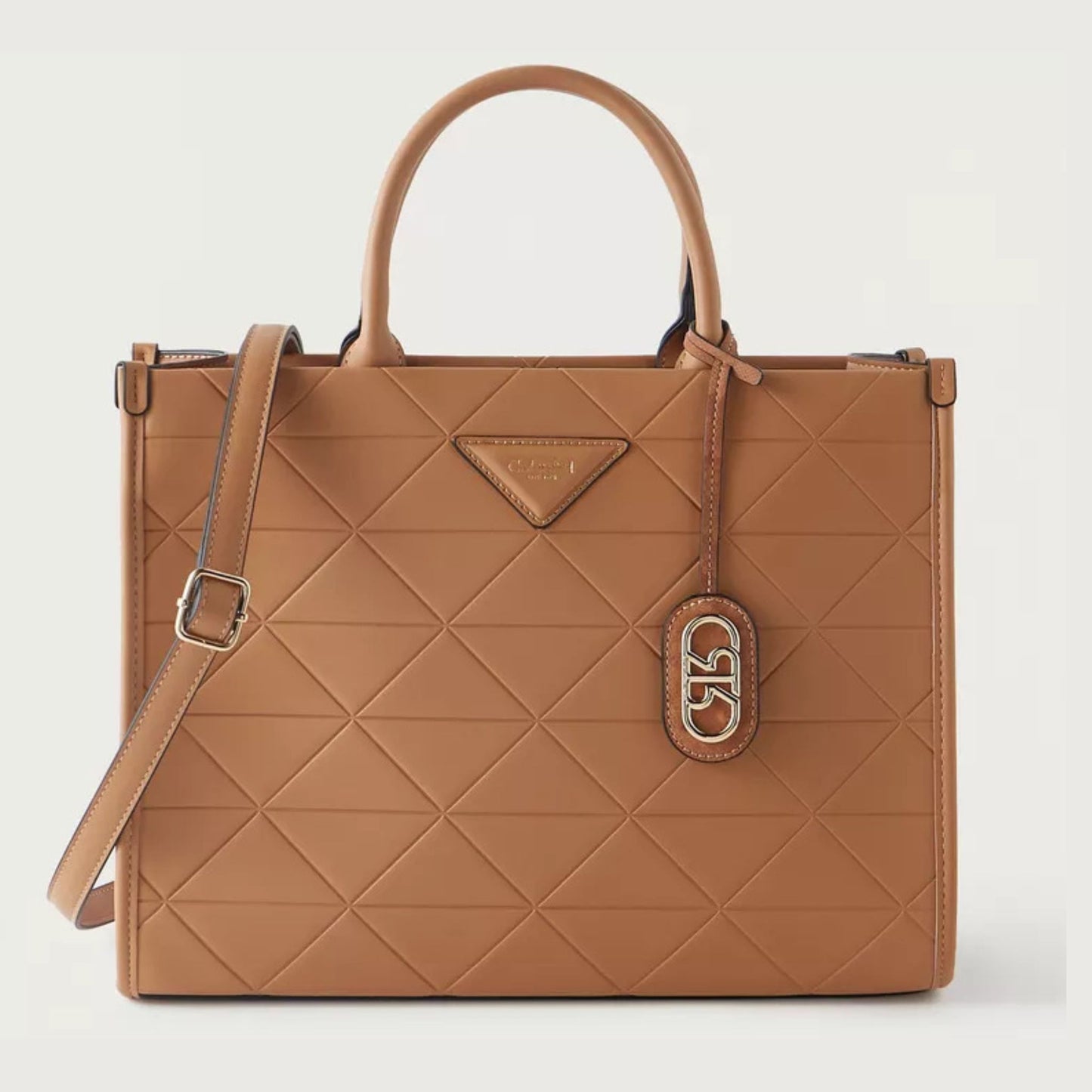 Tan Brown Quilted City Tote Satchel Bag with double top handles perfect for work