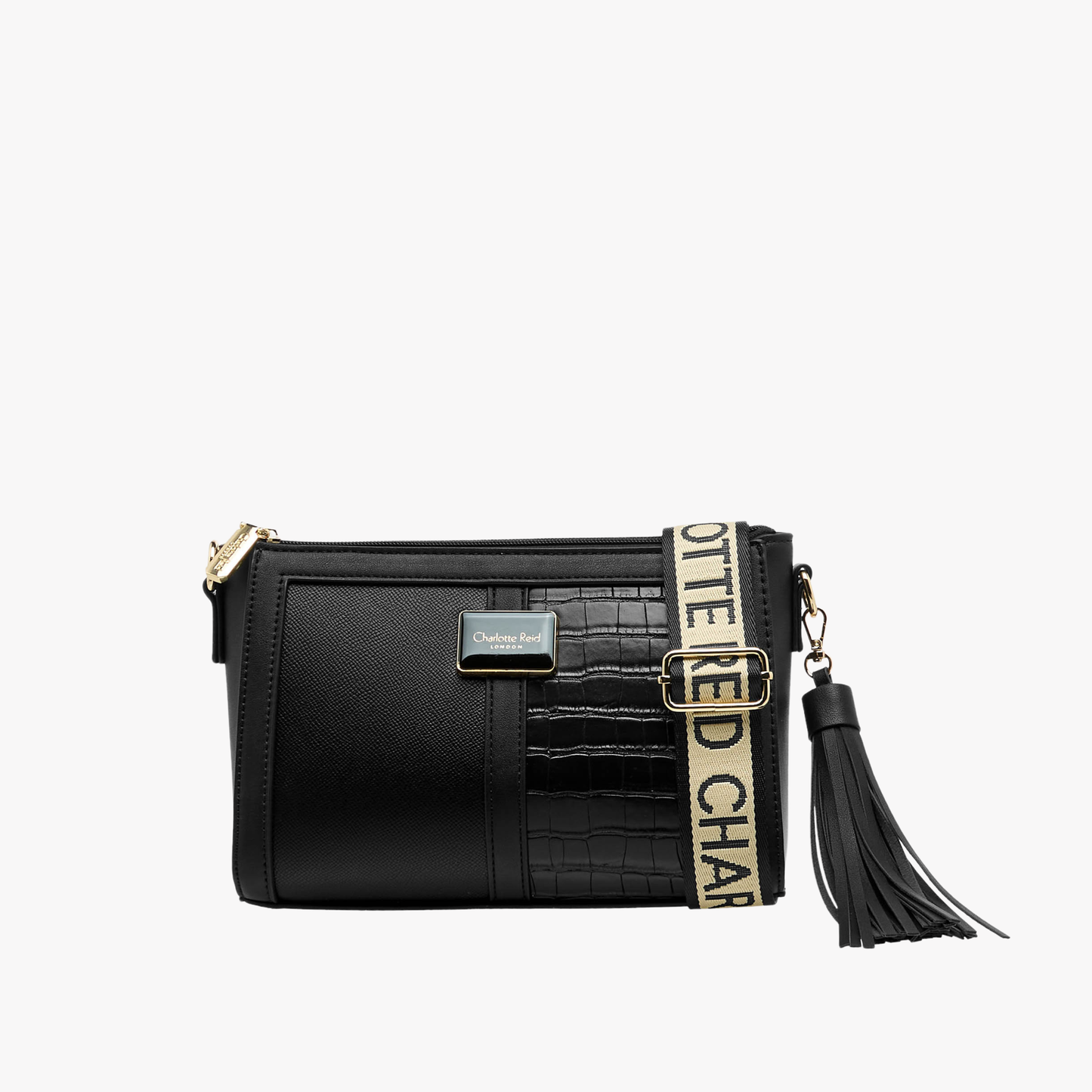 Black Textured Crossbody Bag with Detachable Tassel