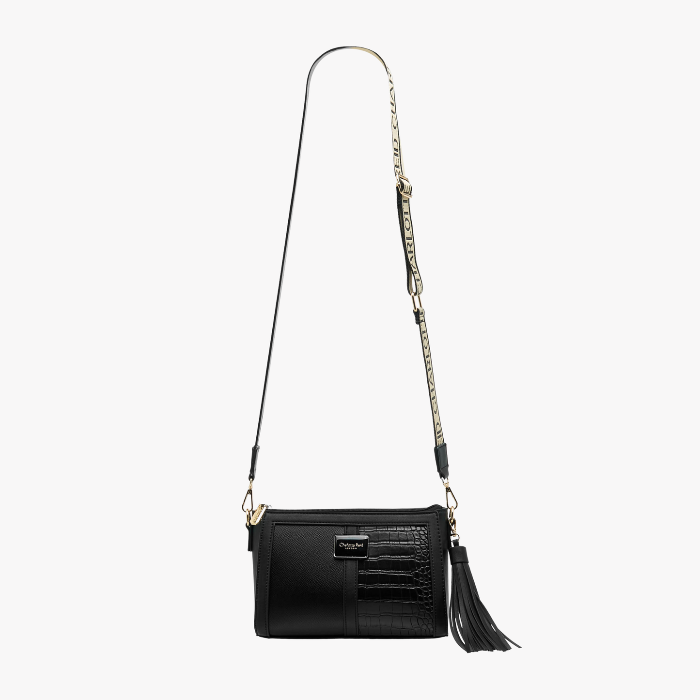 Black Textured Crossbody Bag with Detachable Tassel