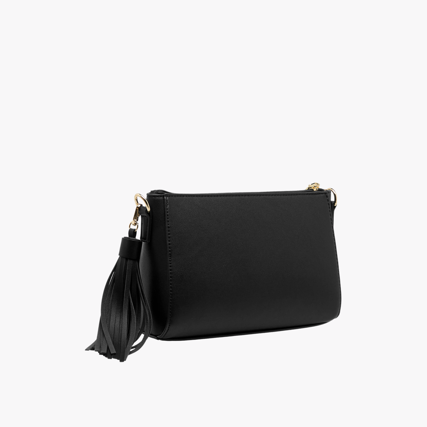 Black Textured Crossbody Bag with Detachable Tassel
