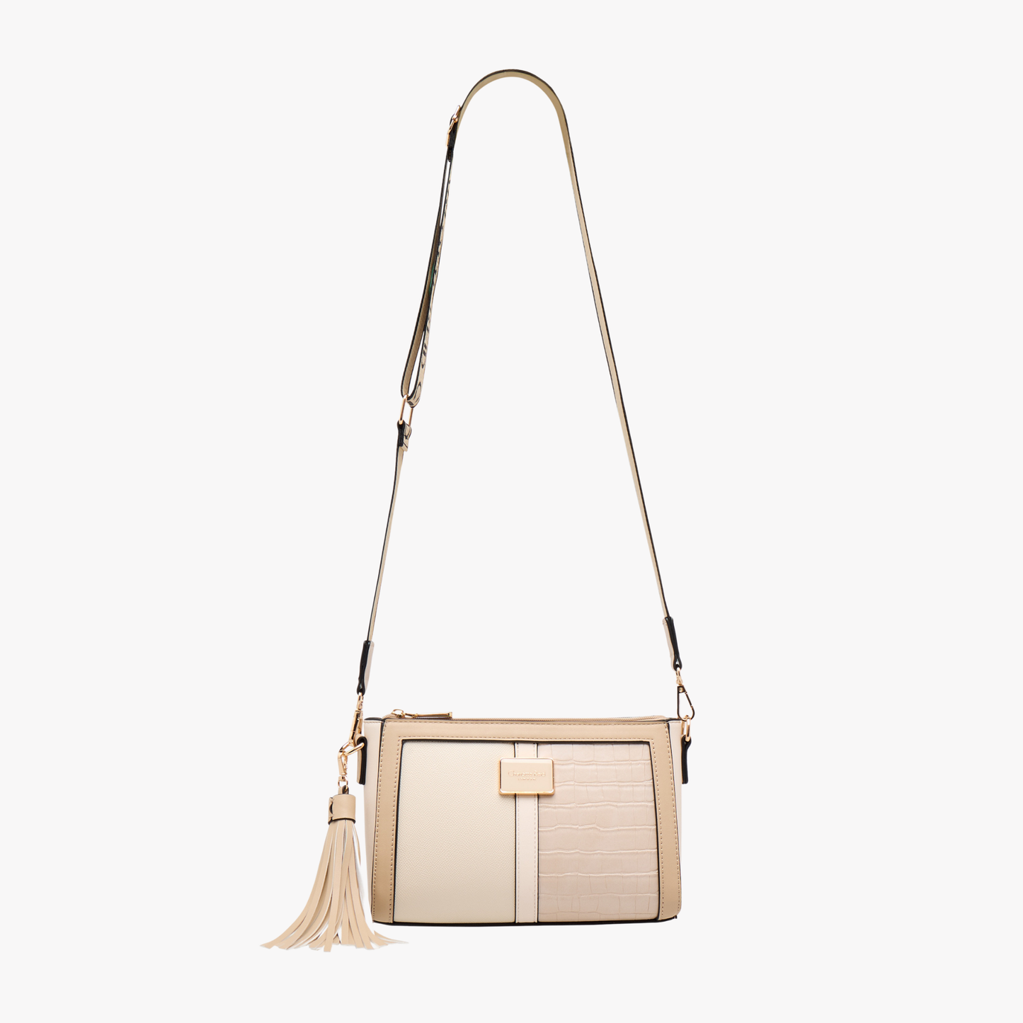 Black Textured Crossbody Bag with Detachable Tassel