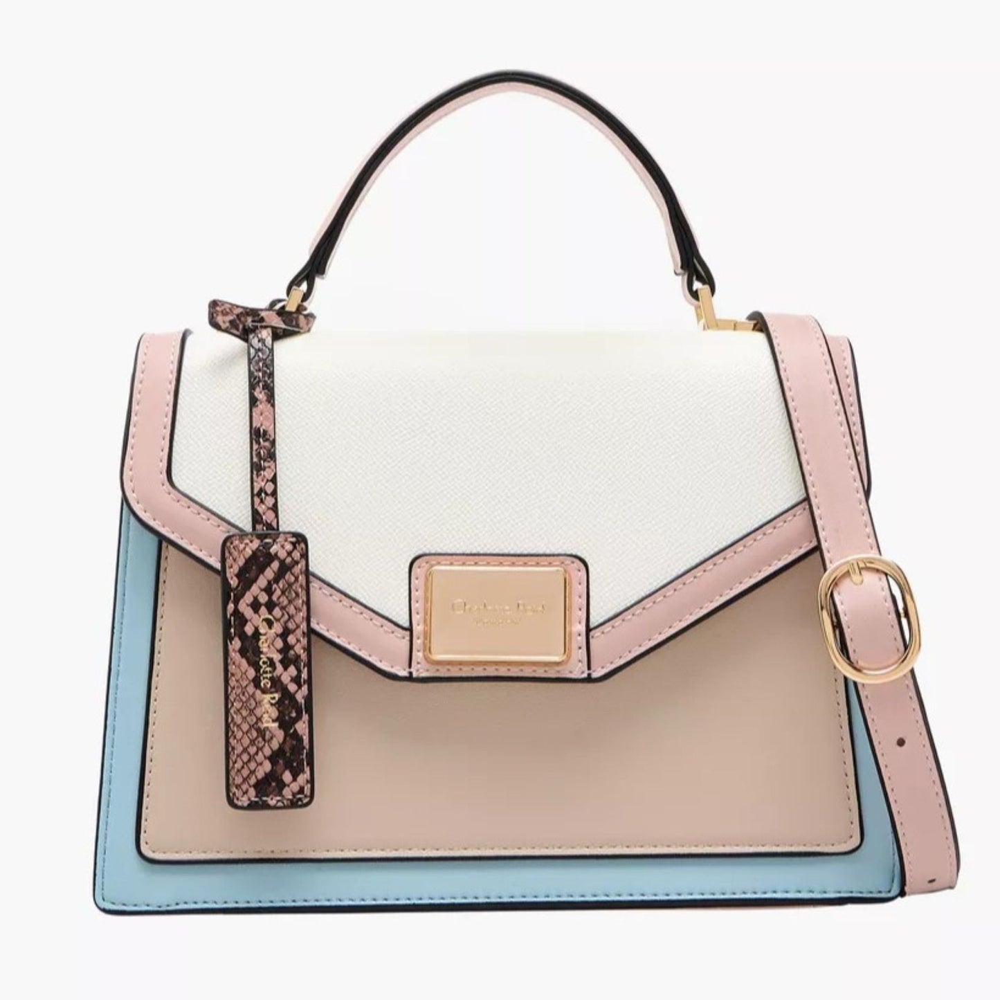 Pastel Colourblock Satchel Bag with Detachable Strap