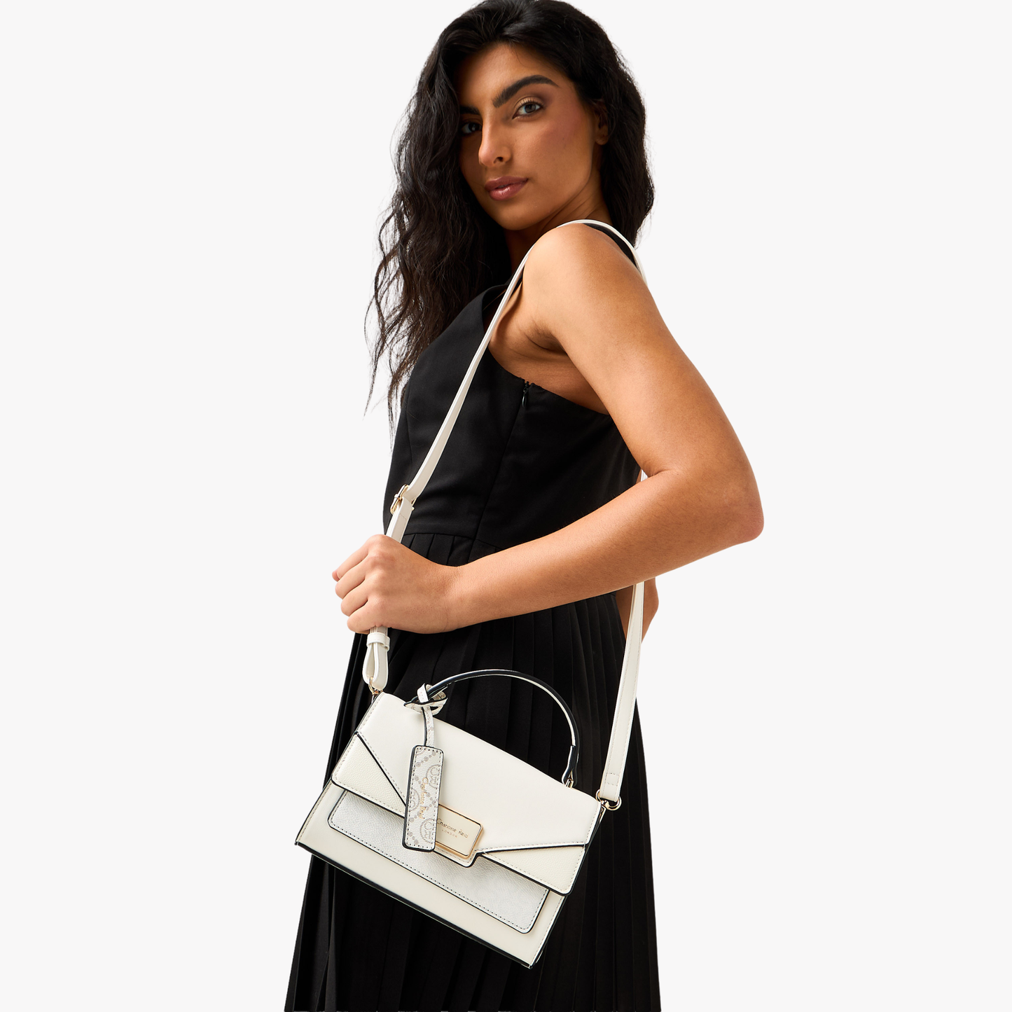 White Structured Crossbody Bag – Sleek Top-Handle Handbag