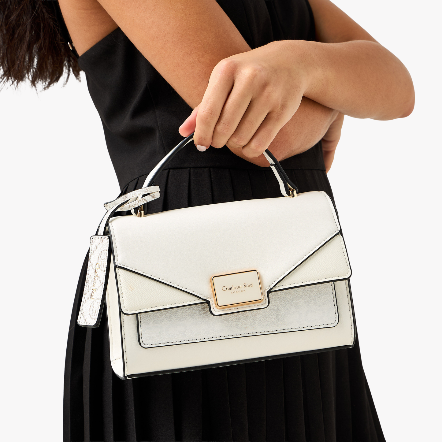 White Structured Crossbody Bag – Sleek Top-Handle Handbag