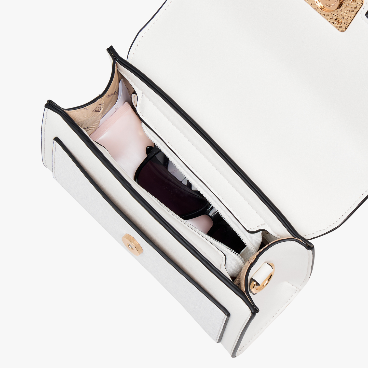 White Structured Crossbody Bag – Sleek Top-Handle Handbag