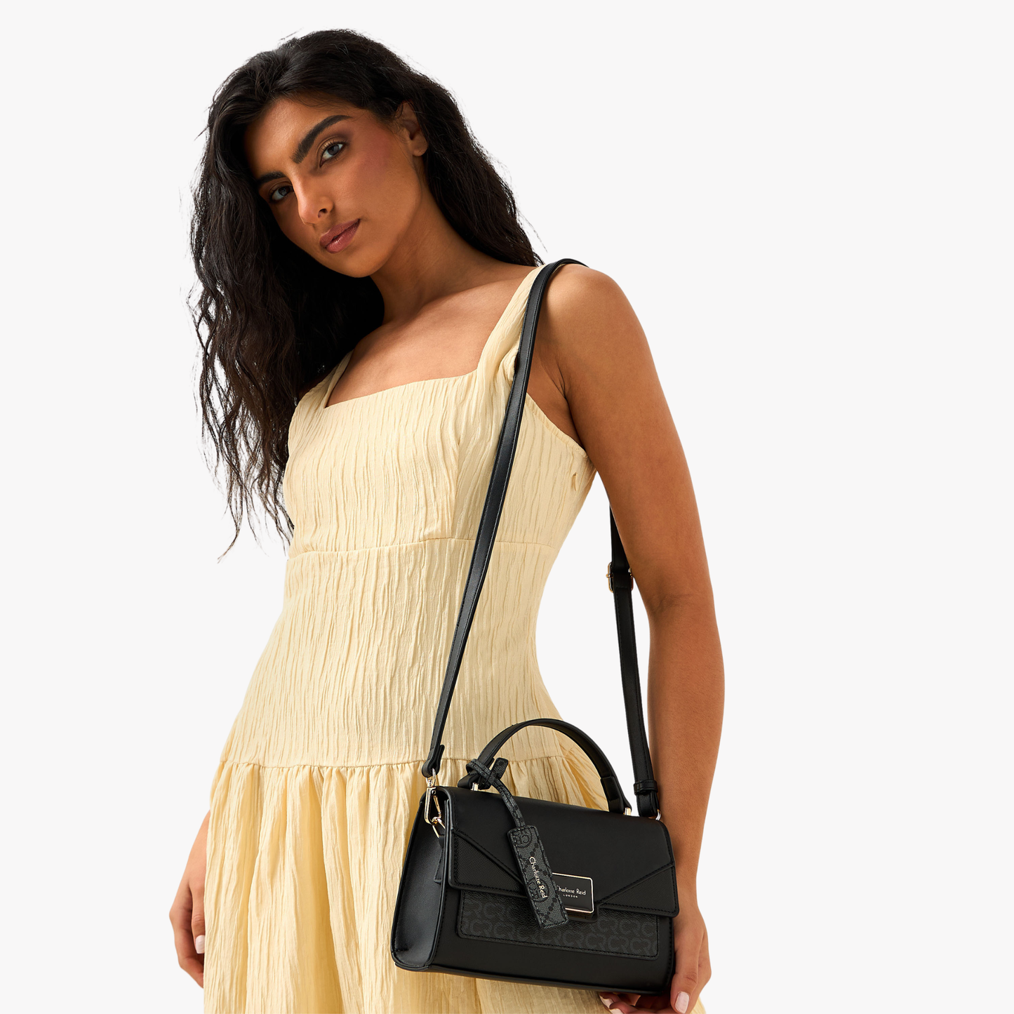 Black Structured Crossbody Bag – Sleek Top-Handle Handbag