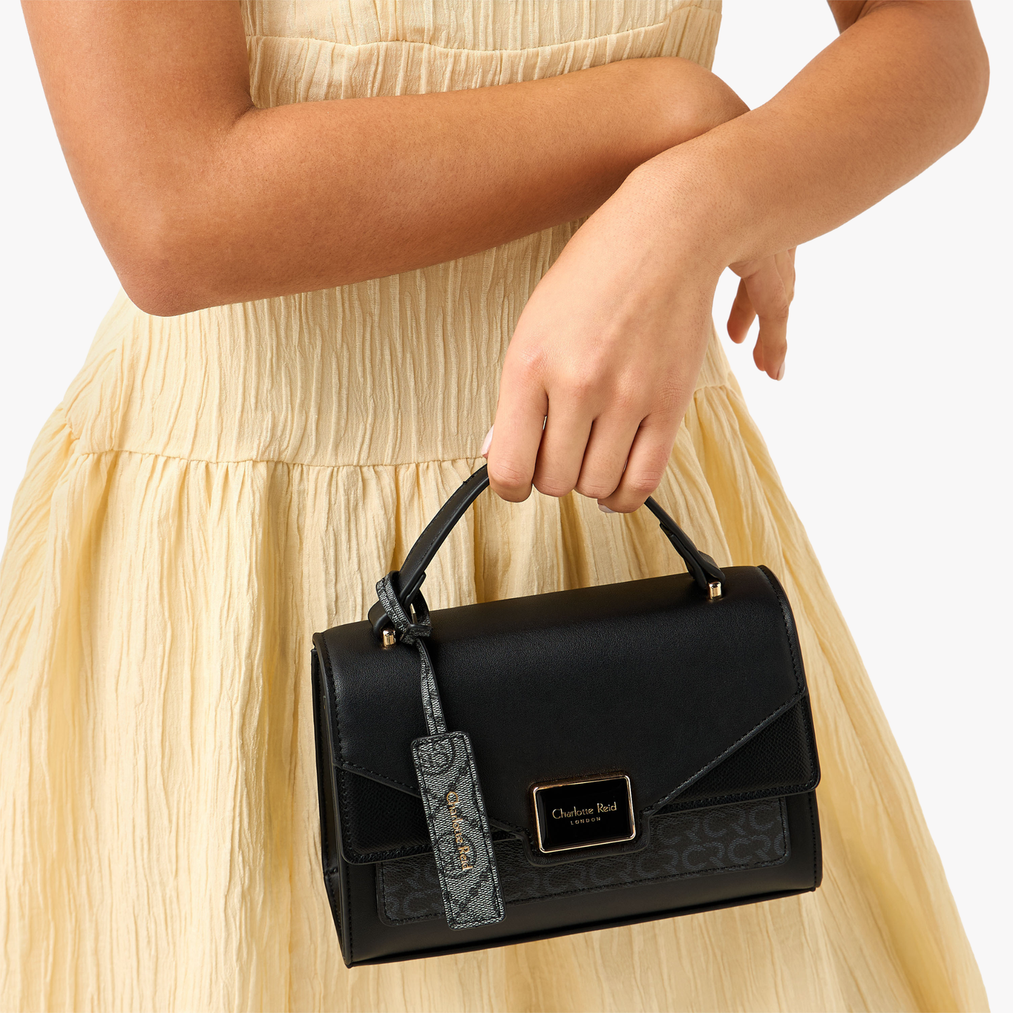 Black Structured Crossbody Bag – Sleek Top-Handle Handbag