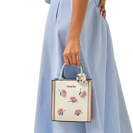 White Floral Applique Tote Bag with Detachable Strap
