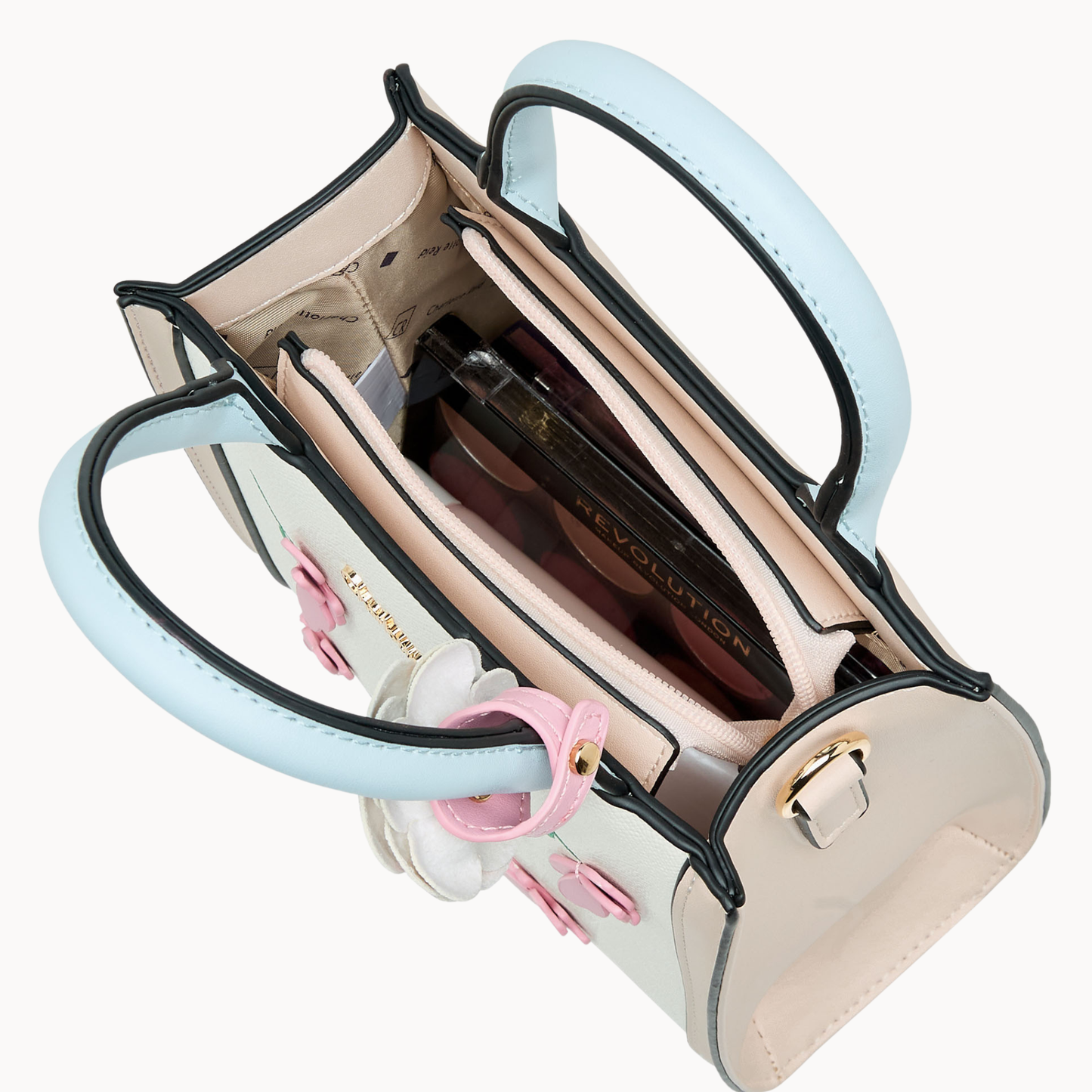 White Floral Applique Tote Bag with Detachable Strap