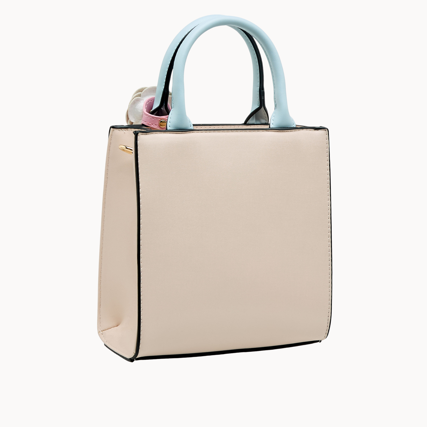 White Floral Applique Tote Bag with Detachable Strap