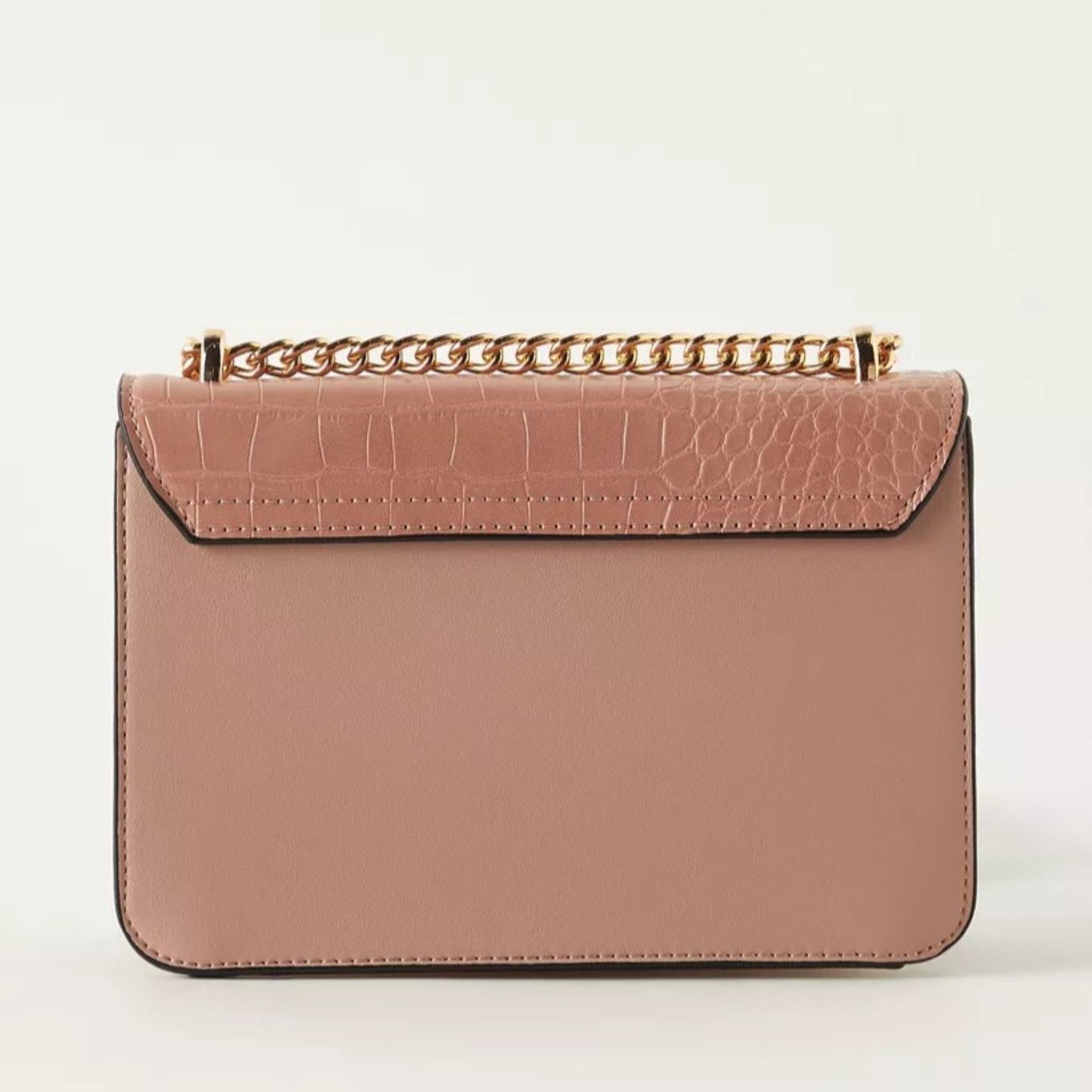 Nude Textured Satchel with Chain Sling