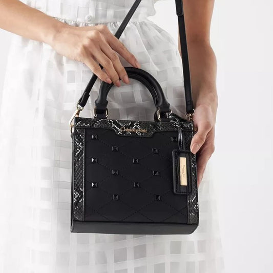 Black Embellished Mini Satchel Tote Bag