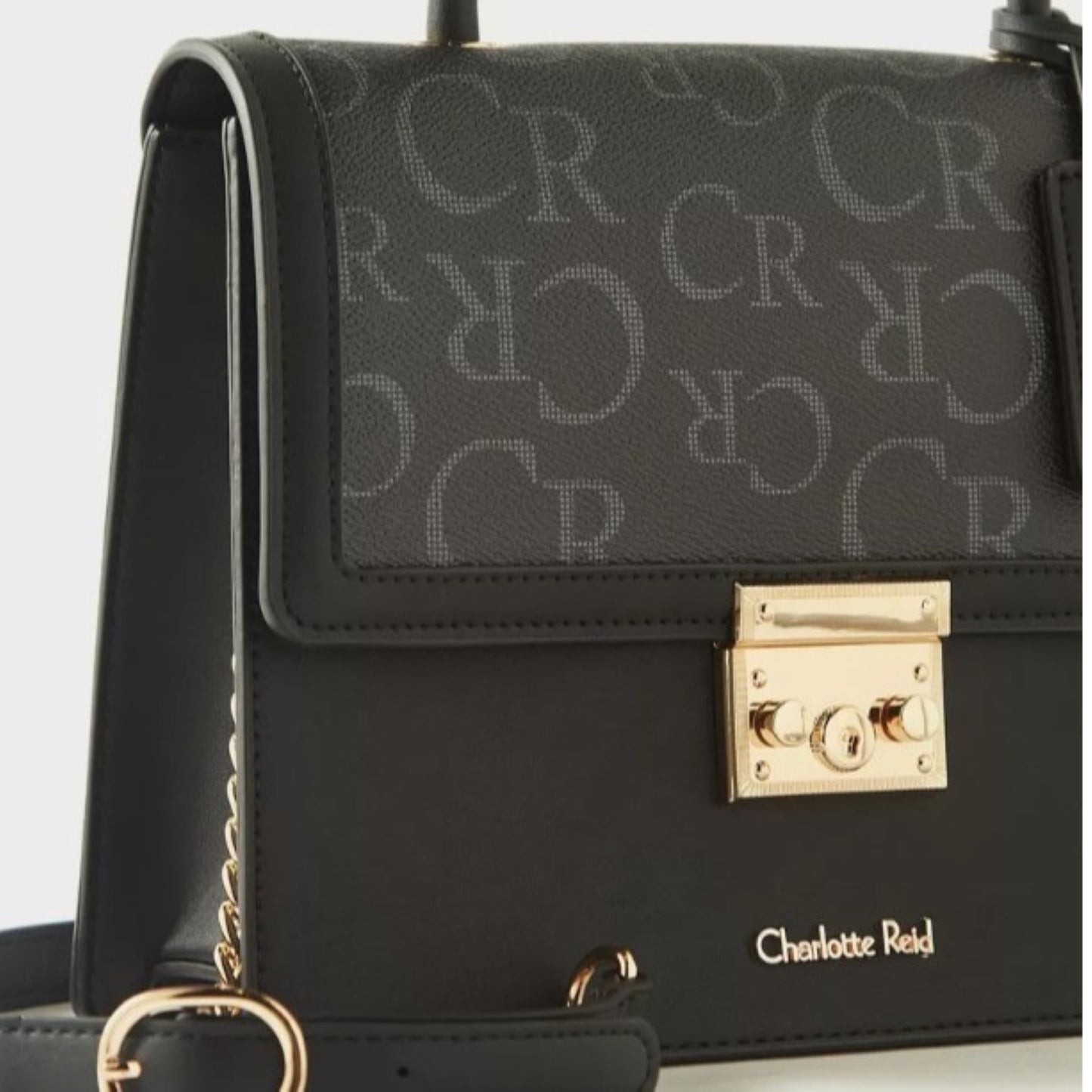 Black Top Handle Monogram Printed Satchel Tote